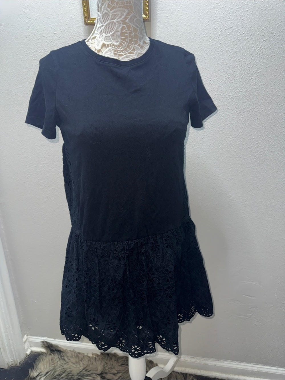 kate spade Black Mini Dress with Eyelet Skirt